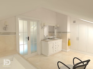 SEGMENT MIESZKALNY - Poddasze 50m2 - Średnia na poddaszu z dwoma umywalkami łazienka z oknem, styl tradycyjny - zdjęcie od HD PROJEKT - Studio Projektowania Wnętrz
