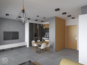 MENNICA - Apartament 49m2 - warianty aranżacji - Średni biały salon z kuchnią z jadalnią, styl minimalistyczny - zdjęcie od HD PROJEKT - Studio Projektowania Wnętrz