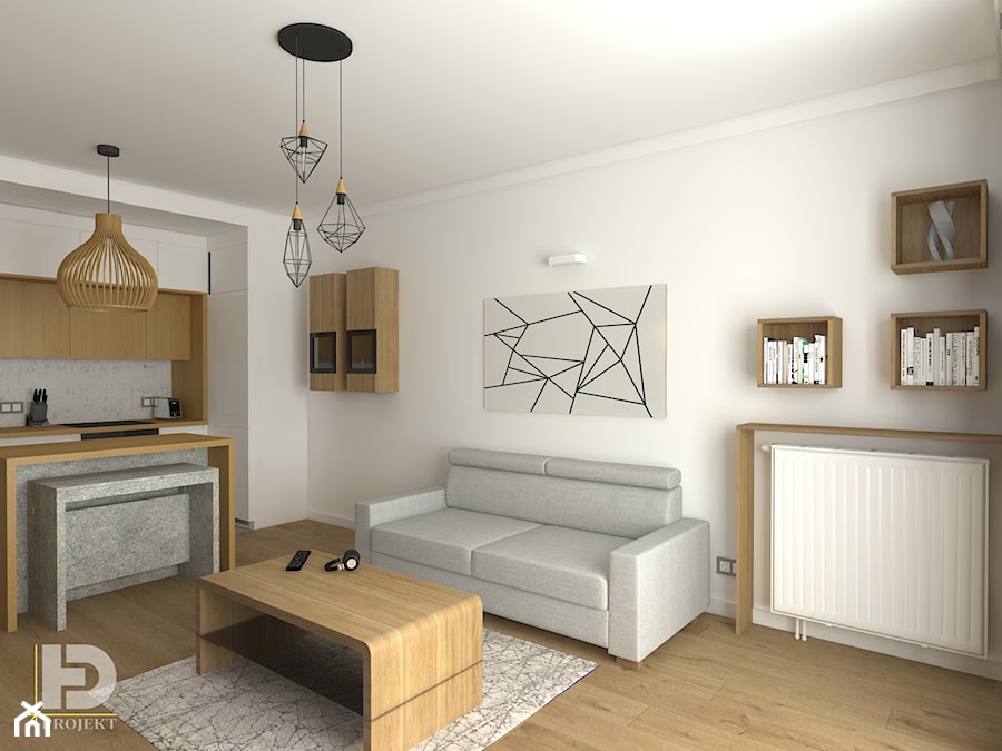 VILLA NOBILE - Mieszkanie 48m2 - Mały biały salon z kuchnią z jadalnią, styl nowoczesny - zdjęcie od HD PROJEKT - Studio Projektowania Wnętrz