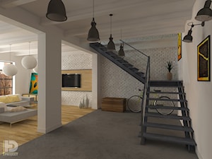 LOFT - Salon z aneksem kuchennym - Duży beżowy hol / przedpokój, styl industrialny - zdjęcie od HD PROJEKT - Studio Projektowania Wnętrz