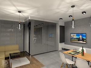 MENNICA - Apartament 49m2 - warianty aranżacji - Średni biały salon z jadalnią, styl minimalistyczny - zdjęcie od HD PROJEKT - Studio Projektowania Wnętrz