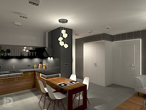 MENNICA - Apartament 49m2 - warianty aranżacji - Mały z wieszakiem czarny szary hol / przedpokój, styl nowoczesny - zdjęcie od HD PROJEKT - Studio Projektowania Wnętrz