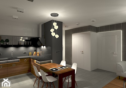 MENNICA - Apartament 49m2 - warianty aranżacji - Mały z wieszakiem czarny szary hol / przedpokój, styl nowoczesny - zdjęcie od HD PROJEKT - Studio Projektowania Wnętrz