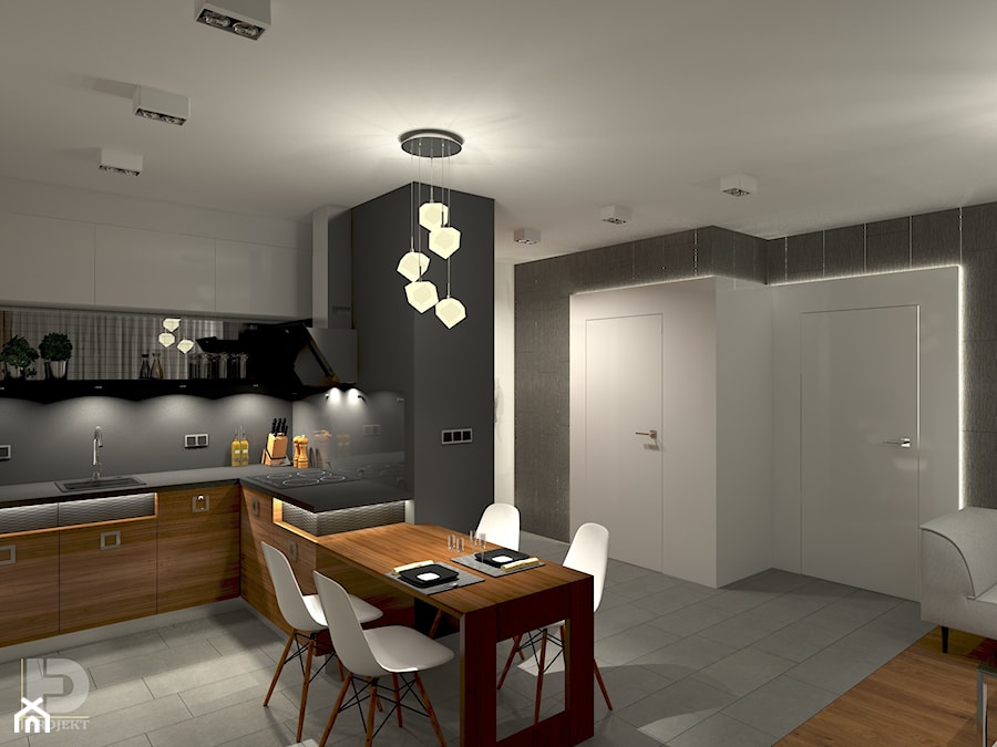 MENNICA - Apartament 49m2 - warianty aranżacji - Mały z wieszakiem czarny szary hol / przedpokój, styl nowoczesny - zdjęcie od HD PROJEKT - Studio Projektowania Wnętrz