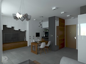 MENNICA - Apartament 49m2 - warianty aranżacji - Mały biały szary salon z kuchnią z jadalnią, styl nowoczesny - zdjęcie od HD PROJEKT - Studio Projektowania Wnętrz