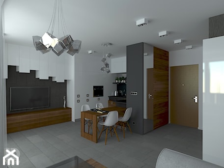 Aranżacje wnętrz - Salon: MENNICA - Apartament 49m2 - warianty aranżacji - Mały biały szary salon z kuchnią z jadalnią, styl nowoczesny - HD PROJEKT - Studio Projektowania Wnętrz. Przeglądaj, dodawaj i zapisuj najlepsze zdjęcia, pomysły i inspiracje designerskie. W bazie mamy już prawie milion fotografii!