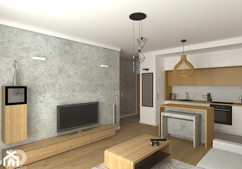 VILLA NOBILE - Mieszkanie 48m2 - Mały biały szary salon z kuchnią z jadalnią, styl nowoczesny - zdjęcie od HD PROJEKT - Studio Projektowania Wnętrz