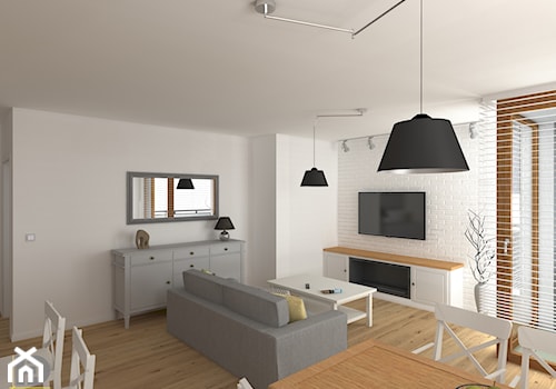 ZEN GARDEN - Mieszkanie 68m2 - Średni biały salon z jadalnią, styl skandynawski - zdjęcie od HD PROJEKT - Studio Projektowania Wnętrz