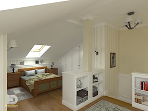 SEGMENT MIESZKALNY - Poddasze 50m2 - Duża beżowa sypialnia na poddaszu, styl tradycyjny - zdjęcie od HD PROJEKT - Studio Projektowania Wnętrz