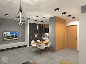 MENNICA - Apartament 49m2 - warianty aranżacji - Duży biały szary salon z kuchnią z jadalnią, styl minimalistyczny - zdjęcie od HD PROJEKT - Studio Projektowania Wnętrz