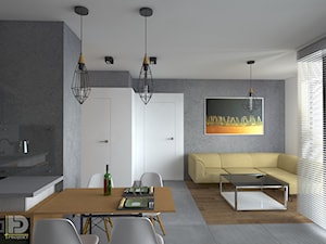 MENNICA - Apartament 49m2 - warianty aranżacji - Średni szary salon z jadalnią, styl minimalistyczny - zdjęcie od HD PROJEKT - Studio Projektowania Wnętrz