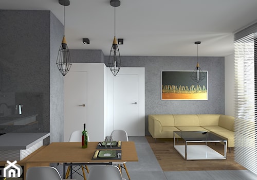 MENNICA - Apartament 49m2 - warianty aranżacji - Średni szary salon z jadalnią, styl minimalistyczny - zdjęcie od HD PROJEKT - Studio Projektowania Wnętrz