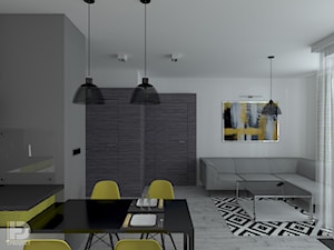 MENNICA - Apartament 49m2 - warianty aranżacji - Mały biały szary salon z jadalnią, styl nowoczesny - zdjęcie od HD PROJEKT - Studio Projektowania Wnętrz