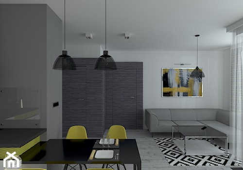 MENNICA - Apartament 49m2 - warianty aranżacji - Mały biały szary salon z jadalnią, styl nowoczesny - zdjęcie od HD PROJEKT - Studio Projektowania Wnętrz