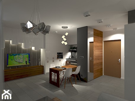 Aranżacje wnętrz - Salon: MENNICA - Apartament 49m2 - warianty aranżacji - Biały szary salon z kuchnią z jadalnią, styl nowoczesny - HD PROJEKT - Studio Projektowania Wnętrz. Przeglądaj, dodawaj i zapisuj najlepsze zdjęcia, pomysły i inspiracje designerskie. W bazie mamy już prawie milion fotografii!