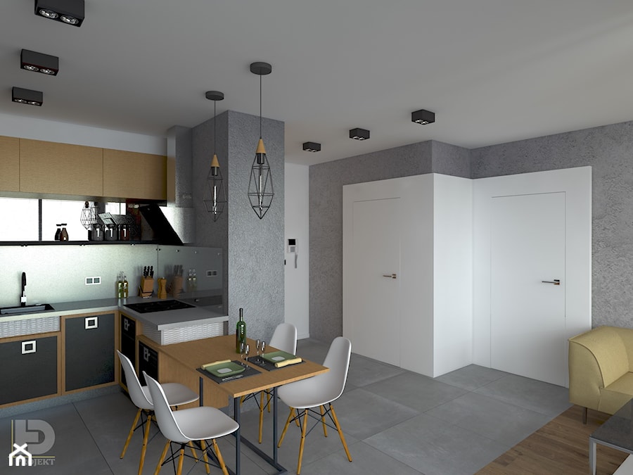 MENNICA - Apartament 49m2 - warianty aranżacji - Mały biały szary hol / przedpokój, styl minimalistyczny - zdjęcie od HD PROJEKT - Studio Projektowania Wnętrz