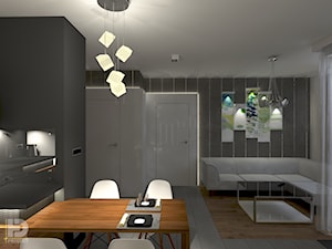 MENNICA - Apartament 49m2 - warianty aranżacji - Mały biały szary salon z kuchnią z jadalnią, styl nowoczesny - zdjęcie od HD PROJEKT - Studio Projektowania Wnętrz