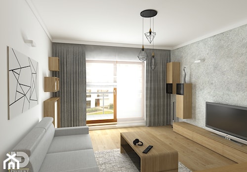 VILLA NOBILE - Mieszkanie 48m2 - Duży biały szary salon z tarasem / balkonem, styl nowoczesny - zdjęcie od HD PROJEKT - Studio Projektowania Wnętrz