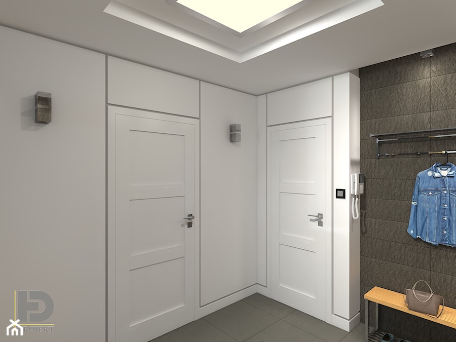 MODERNA - Mieszkanie 69m2 - Mały z wieszakiem biały hol / przedpokój, styl nowoczesny - zdjęcie od HD PROJEKT - Studio Projektowania Wnętrz