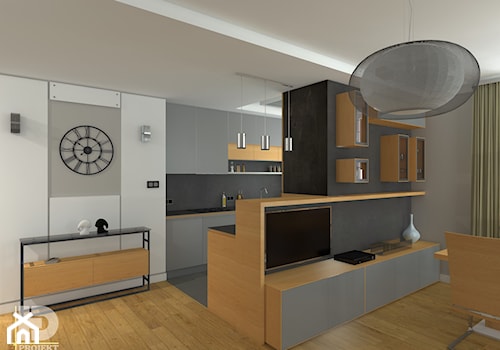 MODERNA - Mieszkanie 69m2 - Biały szary salon z kuchnią z jadalnią, styl nowoczesny - zdjęcie od HD PROJEKT - Studio Projektowania Wnętrz