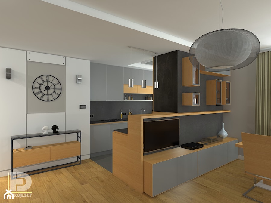 MODERNA - Mieszkanie 69m2 - Biały szary salon z kuchnią z jadalnią, styl nowoczesny - zdjęcie od HD PROJEKT - Studio Projektowania Wnętrz
