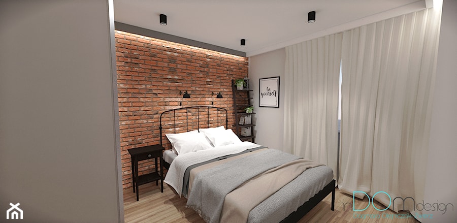 Mieszkanie dla singla - Średnia beżowa sypialnia, styl industrialny - zdjęcie od INDOMDESIGN