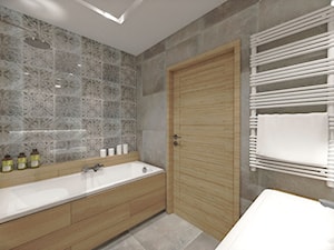 Kuchnia z łazienką w odcieniach szarości - Łazienka, styl minimalistyczny - zdjęcie od INDOMDESIGN