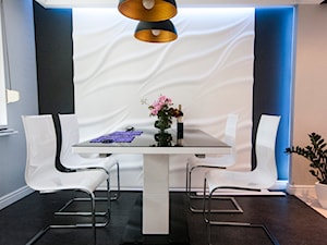 Zapowiedź -Dom w Aleksandrowie Łódzkim - Średnia biała czarna jadalnia jako osobne pomieszczenie, styl minimalistyczny - zdjęcie od INDOMDESIGN