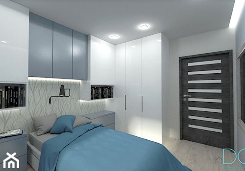 Pomysł na sypialnię - Średnia biała szara sypialnia, styl nowoczesny - zdjęcie od INDOMDESIGN