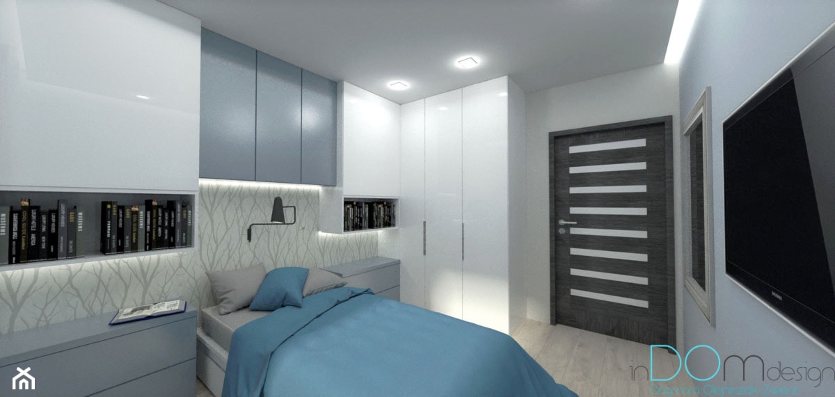 Pomysł na sypialnię - Średnia biała szara sypialnia, styl nowoczesny - zdjęcie od INDOMDESIGN - Homebook