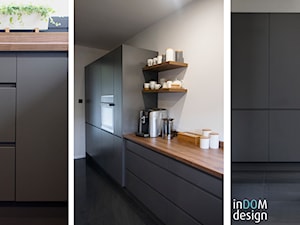 Dom - wnętrza w nowoczesnym wydaniu - Średnia zamknięta szara z zabudowaną lodówką z lodówką wolnostojącą kuchnia jednorzędowa, styl minimalistyczny - zdjęcie od INDOMDESIGN
