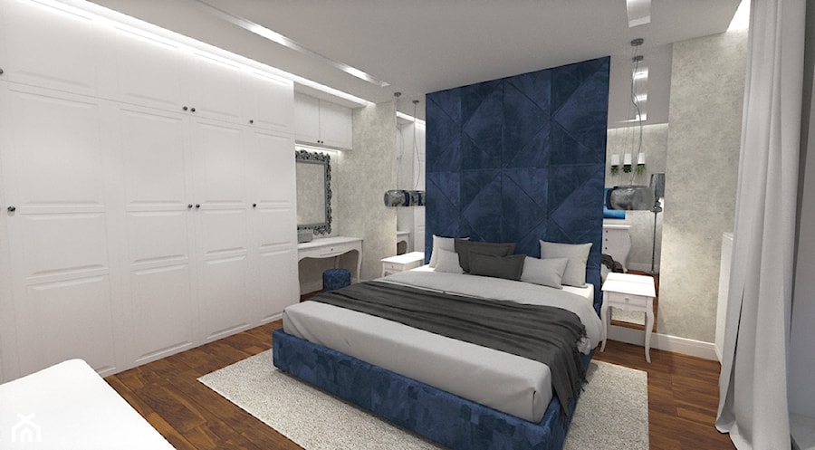 Nowoczesny glamour-mieszkanie - Średnia szara sypialnia, styl glamour - zdjęcie od INDOMDESIGN