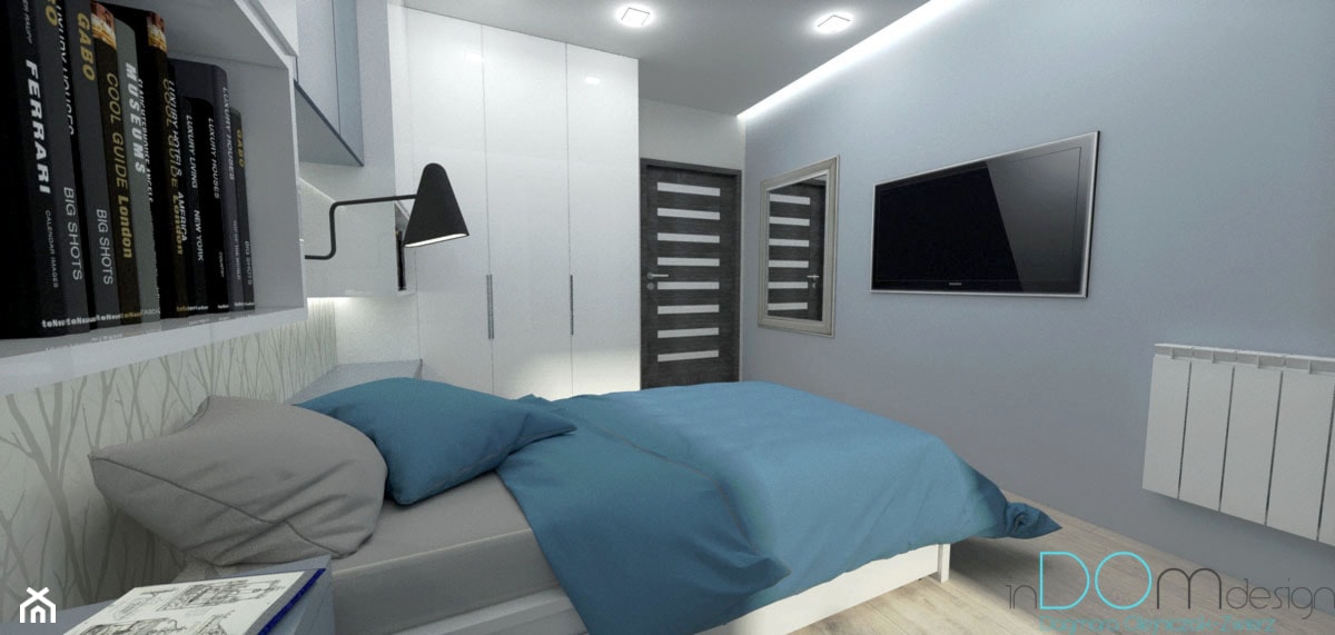 Pomysł na sypialnię - Średnia biała szara sypialnia, styl minimalistyczny - zdjęcie od INDOMDESIGN - Homebook