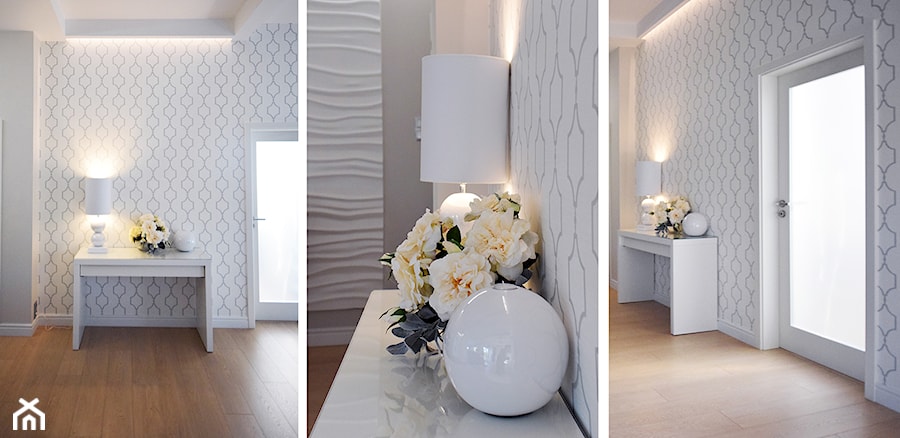 Dom-biel w nowoczesnym wydaniu - Mały biały salon, styl glamour - zdjęcie od INDOMDESIGN