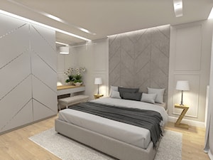 Nowoczesny glamour-mieszkanie - Średnia beżowa sypialnia, styl glamour - zdjęcie od INDOMDESIGN