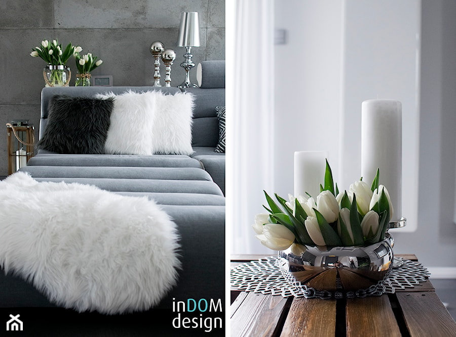 Dom - wnętrza w nowoczesnym wydaniu - Biały salon, styl nowoczesny - zdjęcie od INDOMDESIGN