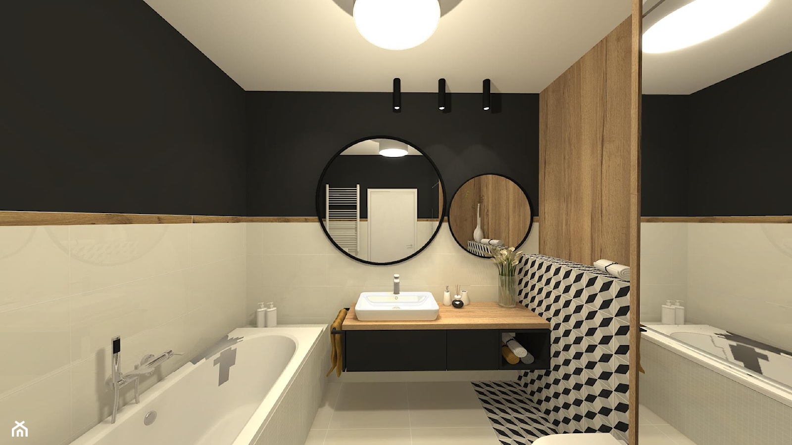 łazienka z czarnymi ścianami - zdjęcie od Innerium Karolina Trojga - Homebook