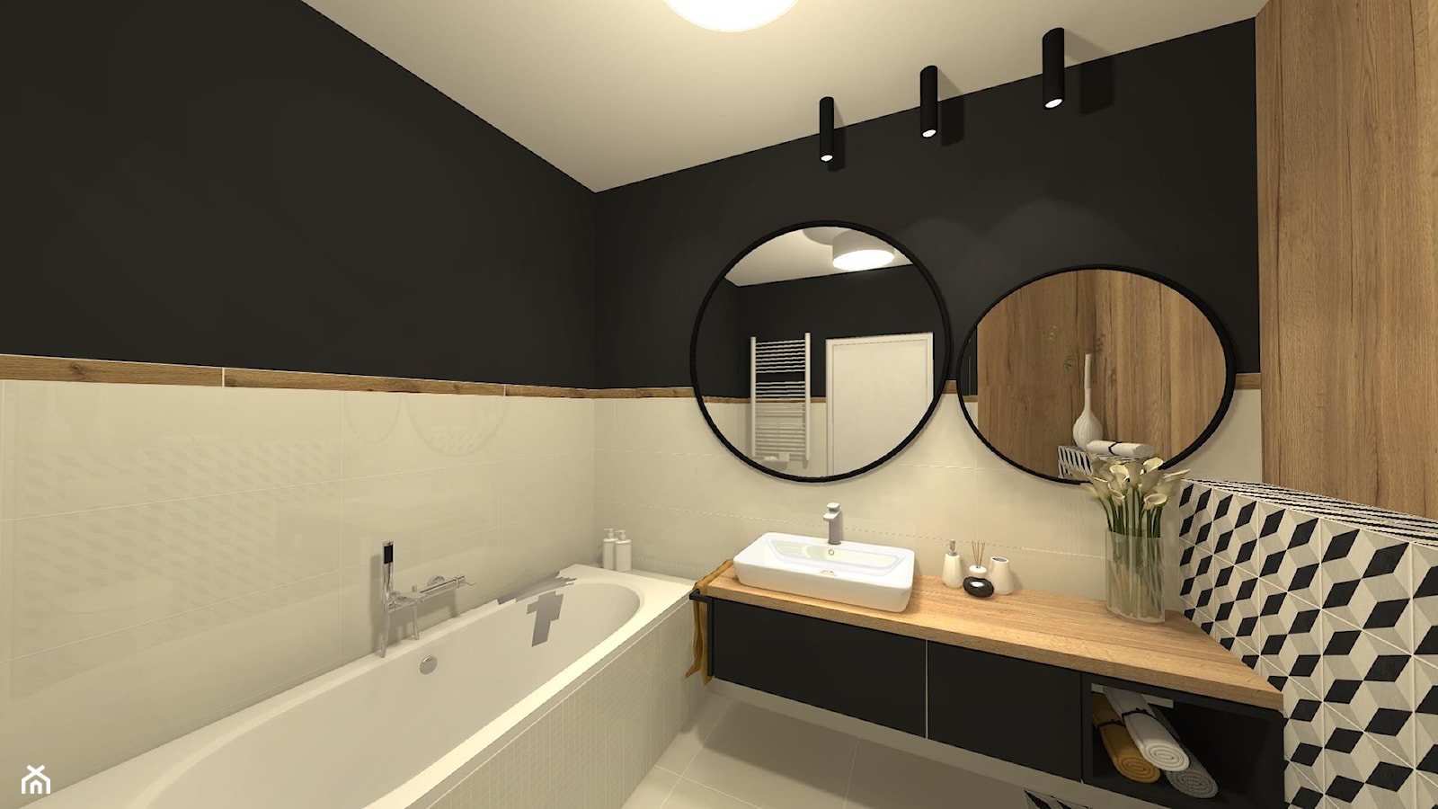 łazienka z okrągłym lustrem - zdjęcie od Innerium Karolina Trojga - Homebook