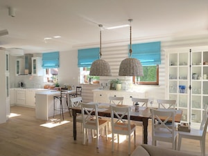 Biało-niebieski dom - Średnia biała jadalnia w kuchni, styl skandynawski - zdjęcie od Innerium Karolina Trojga