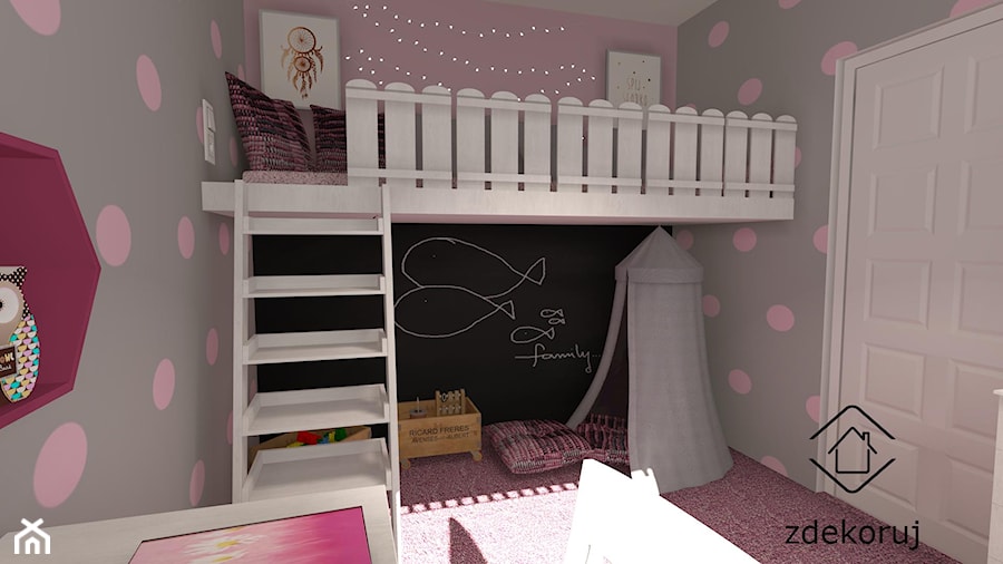 Średni różowy szary pokój dziecka dla dziecka dla nastolatka dla dziewczynki - zdjęcie od zdekoruj