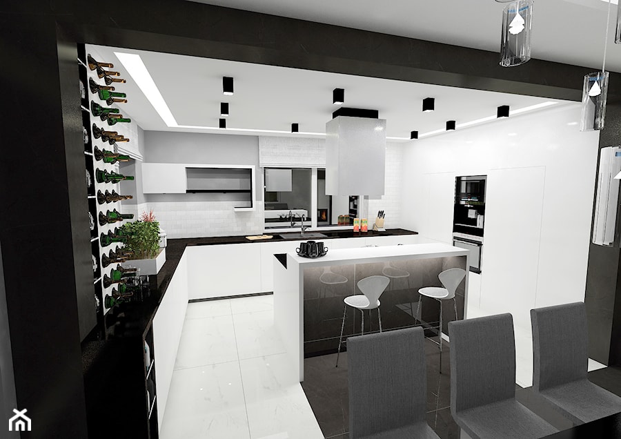 Kuchnia w czerni i bieli - zdjęcie od Marcin Kasprzak - Biuro Projektowe