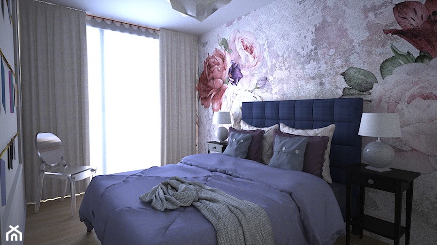 Sypialnia i przedpokój w mieszkaniu w Lublinie - Średnia biała sypialnia z balkonem / tarasem, styl glamour - zdjęcie od Free Mind Design