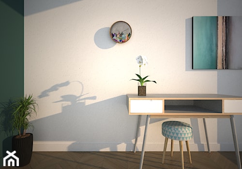 Mieszkanie na Warszawskim Ursynowie - Małe szare zielone biuro, styl minimalistyczny - zdjęcie od Free Mind Design