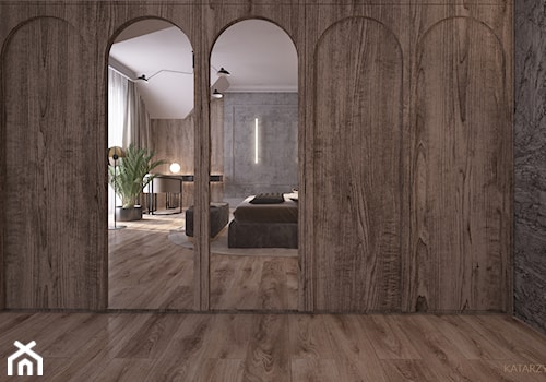 Projekt sypialni w stylu art deco - Duża szara z biurkiem sypialnia, styl nowoczesny - zdjęcie od Katarzyna Gruca Projektowanie Wnętrz