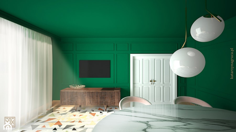 Szmaragdowy pokój telewizyjny - Salon, styl nowoczesny - zdjęcie od Katarzyna Gruca Projektowanie Wnętrz