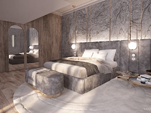 Projekt sypialni w stylu art deco - Średnia szara sypialnia, styl glamour - zdjęcie od Katarzyna Gruca Projektowanie Wnętrz