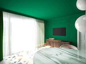 Szmaragdowy pokój telewizyjny - Średnia zielona jadalnia jako osobne pomieszczenie, styl glamour - zdjęcie od Katarzyna Gruca Projektowanie Wnętrz