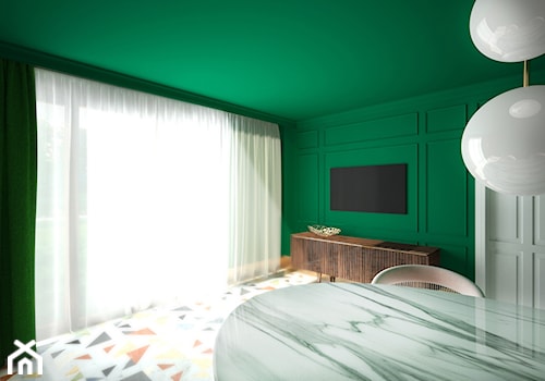 Szmaragdowy pokój telewizyjny - Średnia zielona jadalnia jako osobne pomieszczenie, styl glamour - zdjęcie od Katarzyna Gruca Projektowanie Wnętrz
