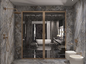 DARK WATER GALAXY - Duża jako pokój kąpielowy z lustrem z punktowym oświetleniem łazienka z oknem, styl glamour - zdjęcie od Katarzyna Gruca Projektowanie Wnętrz