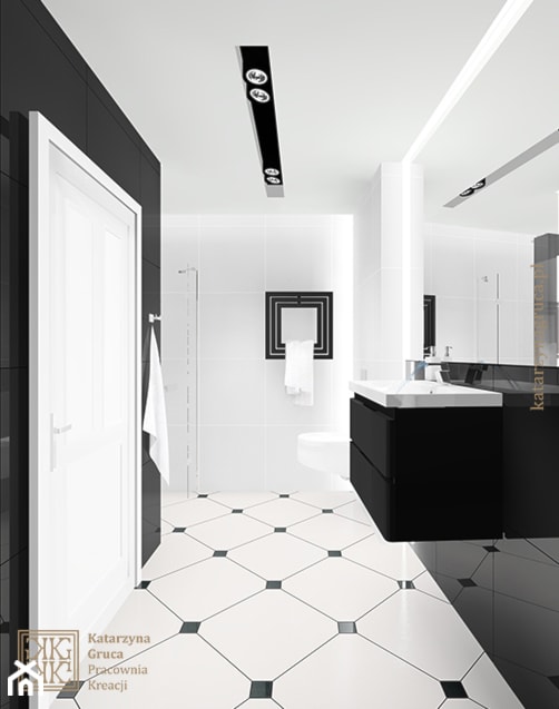 Czarno biała łazienka - Łazienka, styl nowoczesny - zdjęcie od Katarzyna Gruca Projektowanie Wnętrz